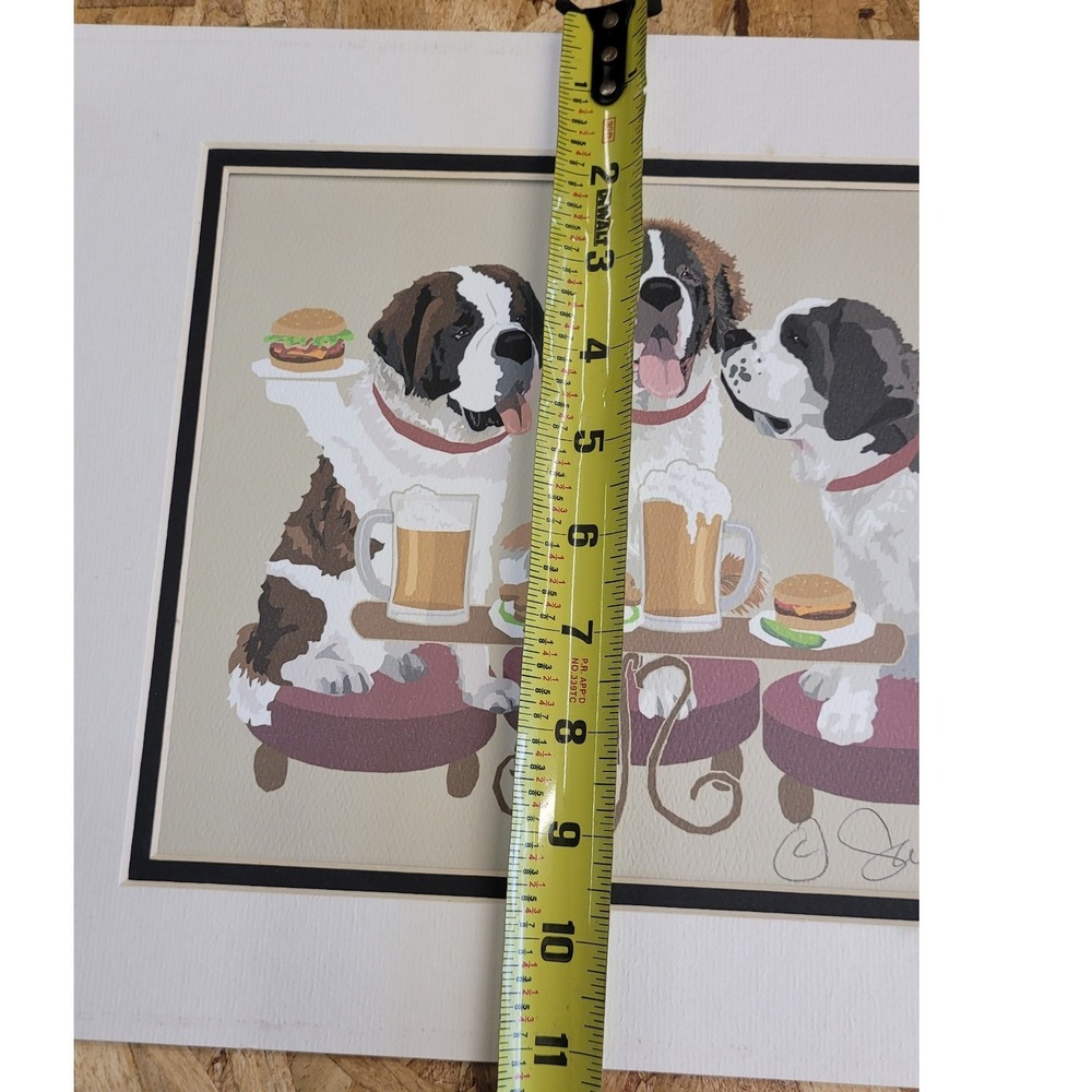 Sara England "Cheers" Saint Bernard Dogs Burgers Beer Matted Art Print 11x14 - Picture 4 of 4